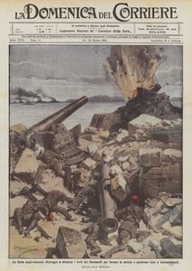 La flota anglo-francesa destruye a distancia los fuertes de los Dardanelos para forzar el estrecho de Achille Beltrame