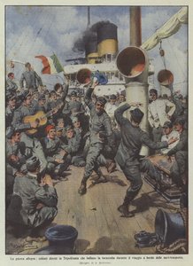 La guerra alegre, soldados dirigidos a Tripolitania que bailan la tarantela durante el viaje