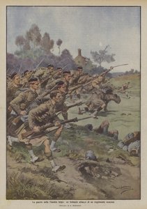 La guerra en Flandes belga, un brillante ataque de un regimiento escocés de Achille Beltrame