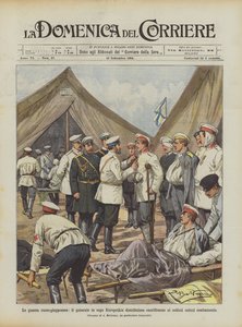 La guerra ruso-japonesa, el general en jefe Kuropatkin distribuye honores a los soldados caídos combatiendo