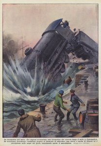 La locomotora en el mar de Achille Beltrame