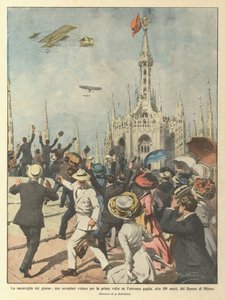 La maravilla del día, dos aeroplanos vuelan por primera vez sobre la aguja extrema de Achille Beltrame