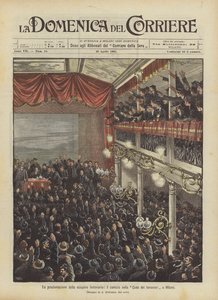 La proclamación de la huelga ferroviaria, el mitin en la Casa de los ferroviarios en Milán de Achille Beltrame