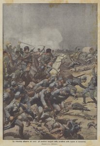 La victoriosa ofensiva de los rusos, los austriacos perseguidos por la caballería en la región de Czernowitz de Achille Beltrame