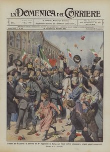 El fervor por la guerra, la partida del 50º regimiento de Turín hacia Trípoli levantó entusiasmos de Achille Beltrame