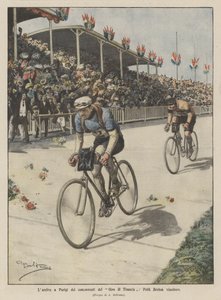 La llegada a París de los competidores del Tour de Francia, Petit Breton ganador