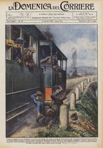 El acto valiente de un fogonero salvó a un niño que, sin darse cuenta de la llegada de un tren de Achille Beltrame