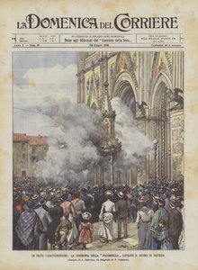 Las fiestas características, la ceremonia de la Palombella frente al Duomo de Orvieto de Achille Beltrame