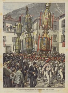 Las fiestas tradicionales y características, la procesión de los cirios en Gubbio de Achille Beltrame