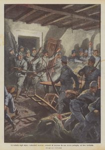 Las audacias de los alpinos, exploradores austriacos capturados por sorpresa por una patrulla nuestra, en su territorio de Achille Beltrame
