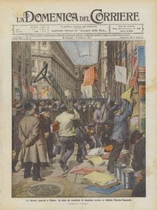 Las elecciones generales en Milán, la lucha de los carteles del domingo pasado en la Galería Vittorio Emanuele de Achille Beltrame