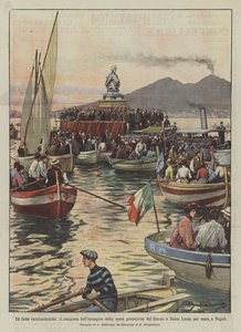 Las fiestas características, el transporte de la imagen de la santa protectora desde la Catedral a Santa de Achille Beltrame