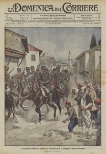 Las ocupaciones italianas en Albania, la caballería entra en Giorgucati (Valle del Drynos) de Achille Beltrame