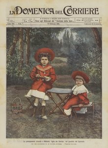 Las princesitas Yolanda y Mafalda, hijas de los soberanos, en el jardín del Quirinal