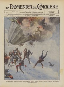 Las desgracias de la flota aérea alemana, el nuevo y poderoso dirigible Zeppelin se incendia y cae