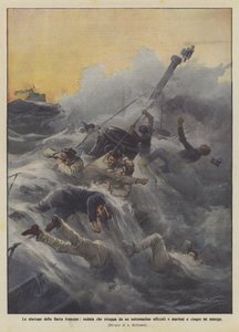 Las desgracias de la flota francesa, ola que arranca de un submarino a oficiales y marineros y ahoga a cinco