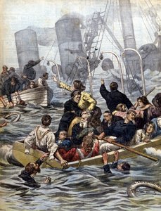 Los dramas marítimos: el naufragio del paquebote Wallawalla cargado de buscadores de oro provenientes del Klondike (Ilustración de Beltrame, La Domenica del Corriere, 1902) de Achille Beltrame