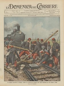 La huelga ferroviaria en Francia, soldados que remueven los obstáculos puestos por los huelguistas
