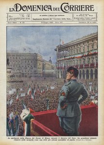 El espectáculo de la Plaza del Duomo de Milán durante el discurso del Duce de Achille Beltrame