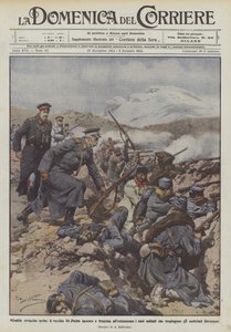 Maravillosa revancha serbia, el viejo Rey Pedro anima y lleva al entusiasmo a sus soldados de Achille Beltrame