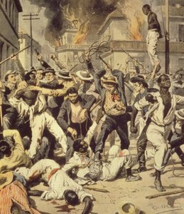 La caza de negros en Spingfield, Illinois, Achille Beltrame (1871-1945) de La Domenica del Corriere, agosto de 1908 de Achille Beltrame