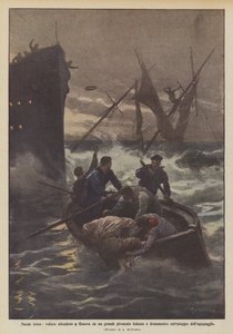 Navidad triste, velero hundido en Génova por un gran vapor alemán y dramático rescate de la tripulación de Achille Beltrame