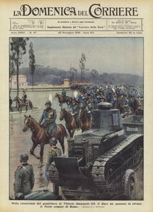 En la conmemoración del cumpleaños de Vittorio Emanuele III, el Duce ha pasado revista a las Fuerzas Armadas de Roma