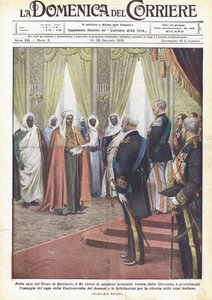 En la sala del Trono en Quirinale, el Rey recibe la misión senusita venida de Cirenaica de Achille Beltrame