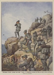 En el altiplano cirenaico, patrullas de los alpinos Vestone en reconocimiento en los flancos de Derna en