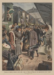 Partida de bailarinas, músicos, coristas, de la Scala de Milán hacia París para una representación de La Vestale
