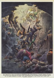 Por el repentino colapso del suelo en la abarrotada sala de una trattoria en Guardia Vomano... de Achille Beltrame