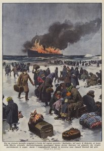 Por un violento incendio a bordo del vapor soviético Sakhalin en el mar de Okhotsk