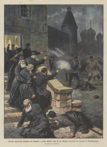 Pequeña batalla sangrienta entre bandidos y viejos monjes rusos en un solitario convento