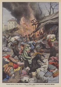 Pintoresco mercado de Porta Palazzo, en Turín, en llamas, quince puestos destruidos y varias personas asfixiadas de Achille Beltrame
