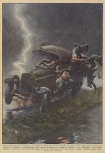 Cerca de Siena, durante una tormenta, un rayo golpeó de lleno un camión en el que estaban... de Achille Beltrame