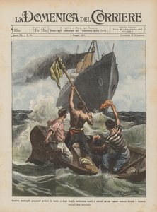 Cuatro náufragos españoles perdidos en el mar, y, después de largas penurias, avistados y salvados