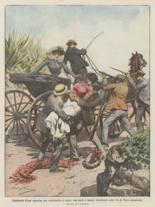 Secuestro de una señorita para obligarla a casarse, con rifles y hombres enmascarados, en el camino a Torre Annunziata de Achille Beltrame