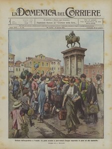 Ruptura del acueducto en Venecia, la gente acude a abastecerse de agua traída a los pozos y fuentes de Achille Beltrame