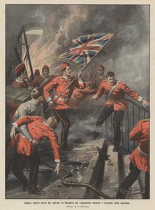 Soldados ingleses muertos por salvar la bandera del regimiento durante el incendio del cuartel