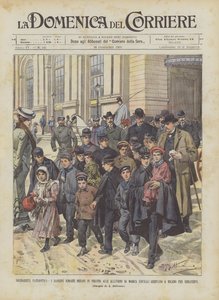 Solidaridad patriótica, los niños huérfanos a causa de las inundaciones de Modica de Achille Beltrame