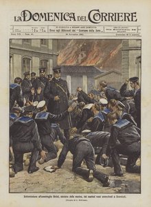 Sumisión al almirante Birilef, ministro de la marina, de los marineros rusos amotinados en Cronstadt de Achille Beltrame