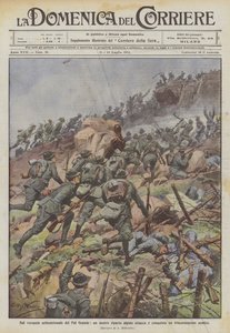 En la ladera norte del Pal Grande, una unidad alpina nuestra ataca y conquista una trinchera enemiga de Achille Beltrame