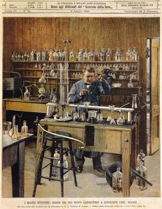 El inventor estadounidense Thomas Ava Edison (1847-1931) en su nuevo laboratorio en Lewellein Park, ilustración de Achille Beltrame (1871-1945), La Domenica del Corriere