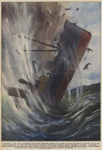 La Garra, que había recuperado tantos tesoros naufragados, yace ahora en el fondo del mar (litografía en color) de Achille Beltrame