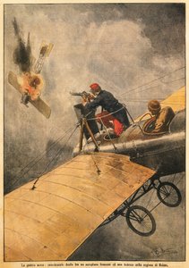 La guerra en el aire: Duelo entre un avión francés y uno alemán en el cielo sobre Reims, por Achille Beltrame, de La Domenica del Corriere, 25 de octubre de 1914 de Achille Beltrame