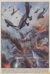 La coventrización de los centros vitales ingleses (litografía en color) de Achille Beltrame