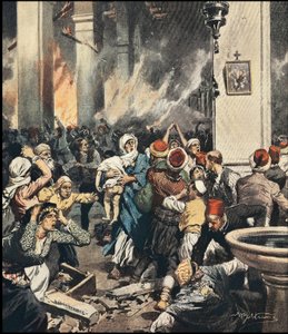 Las masacres de armenios en Turquía en 1909 en Adana, ilustración de Achilles Beltrame (1871-1945) en “La Domenica del Corriere” de mayo de 1909 de Achille Beltrame