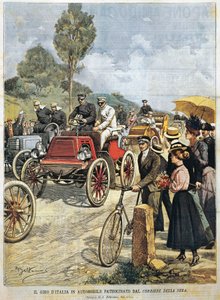 Gira por Italia en coche, patrocinada por Corriere della Sera, ilustración de Achille Beltrame de La Domenica del Corriere, 19 de mayo de Achille Beltrame