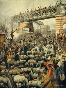 Regreso triunfal de las tropas italianas de Libia en Milán, ilustrador Achille Beltrame, de La Domenica del Corriere, 26 de enero de 1913