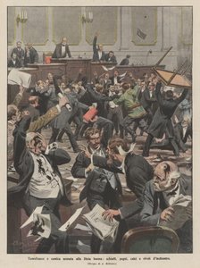 Escena tumultuosa y cómica en la Dieta de Bohemia, bofetadas, puñetazos, patadas y ríos de tinta